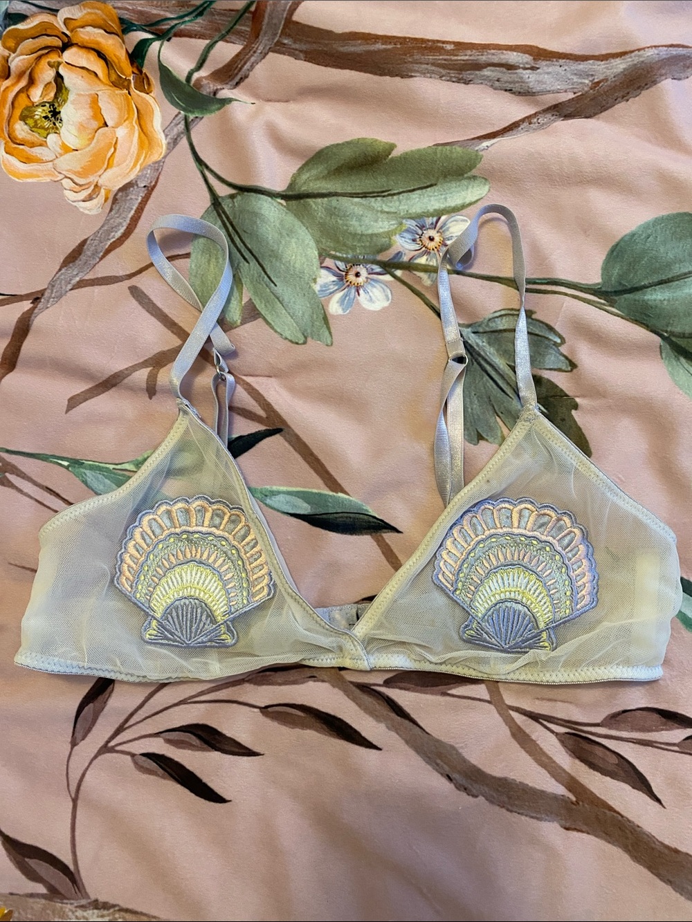 Urban Outfitters Pale Yellow Sheer Shell Embroidered Bralette